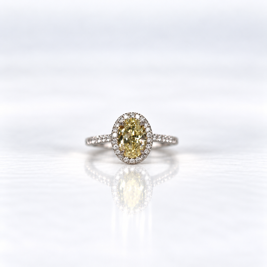 GIA-Certified 2.13ct Fancy Light Yellow Internally Flawless Oval Halo Natural Diamond Ring