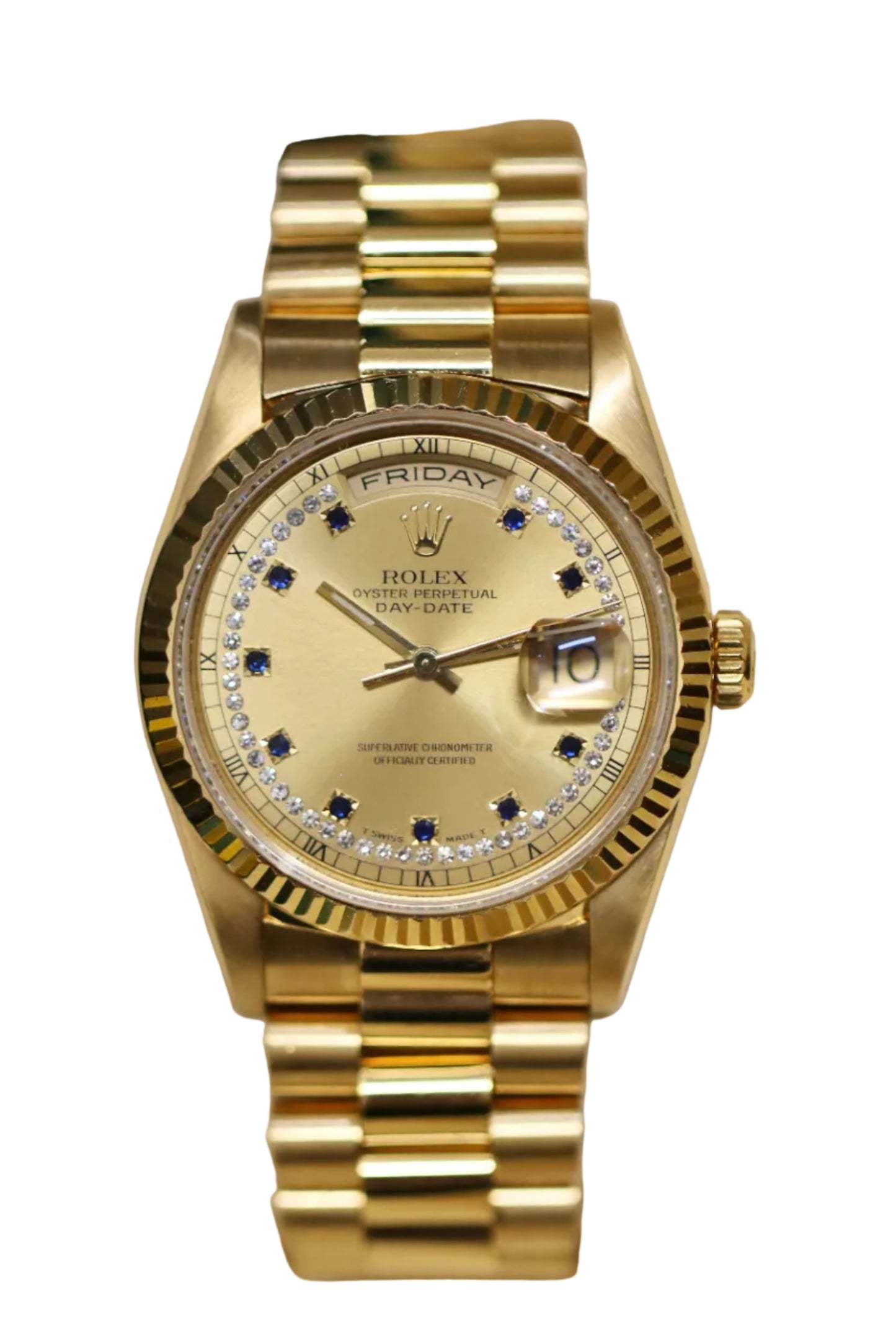 Rolex Day-Date 36MM - Rare Blue Sapphire & Diamond String Dial - 18238