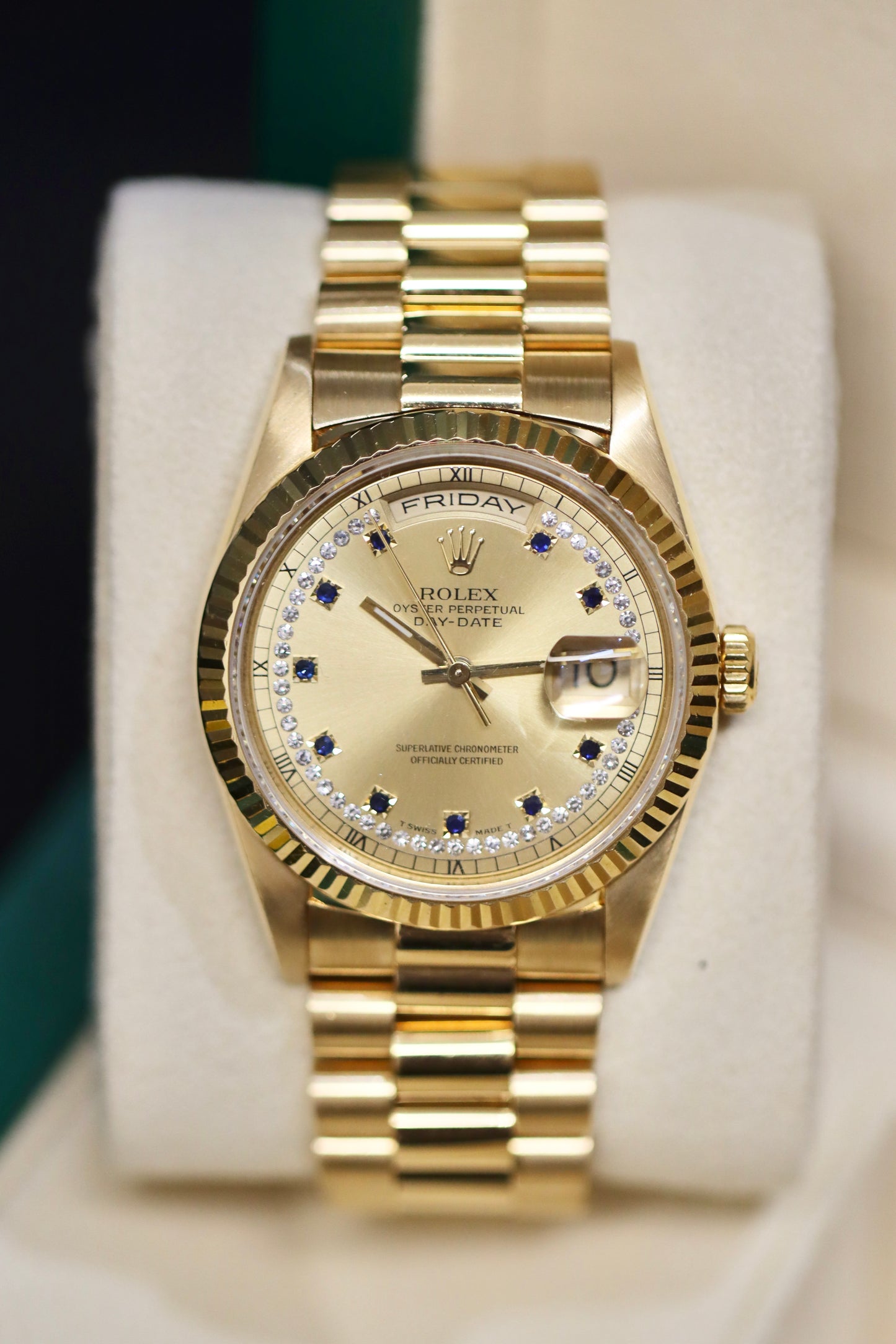 Rolex Day-Date 36MM - Rare Blue Sapphire & Diamond String Dial - 18238