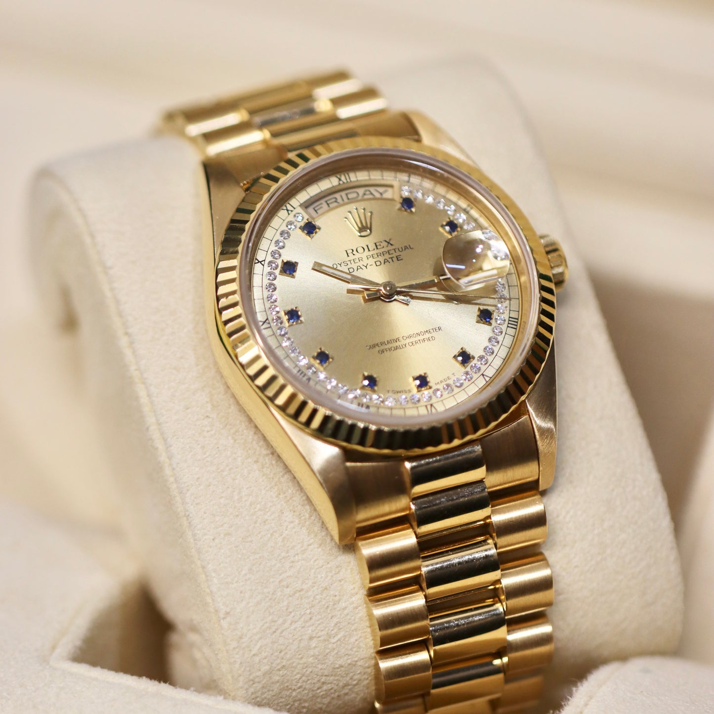 Rolex Day-Date 36MM - Rare Blue Sapphire & Diamond String Dial - 18238
