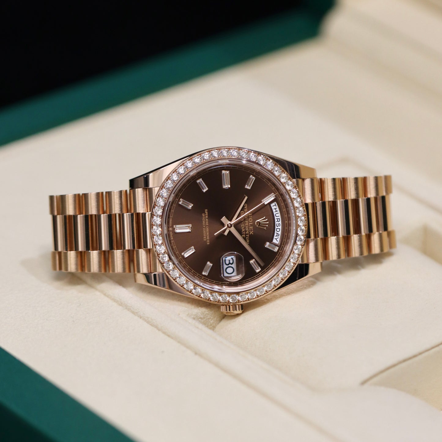 2023 Rolex Day-Date - Factory Diamonds - Chocolate Dial - 40MM - 228345RBR