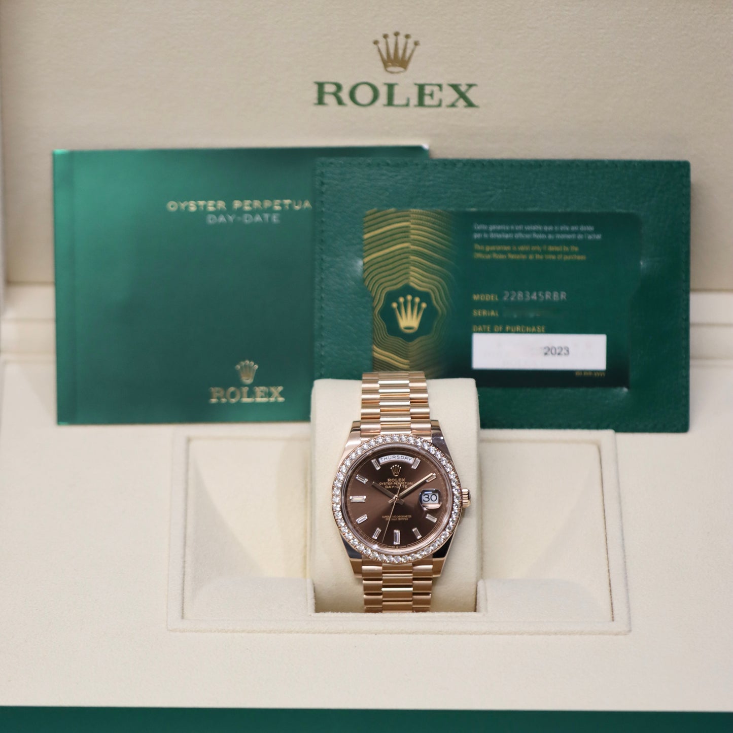 2023 Rolex Day-Date - Factory Diamonds - Chocolate Dial - 40MM - 228345RBR