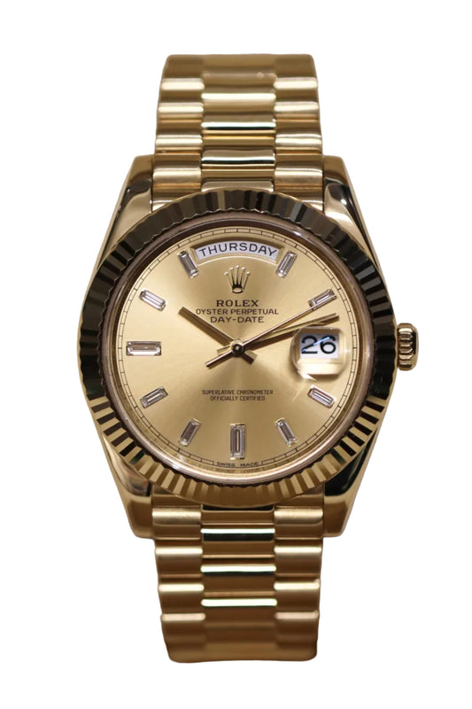 Rolex Day-Date 40MM - Champagne Baguette Diamonds - 228238