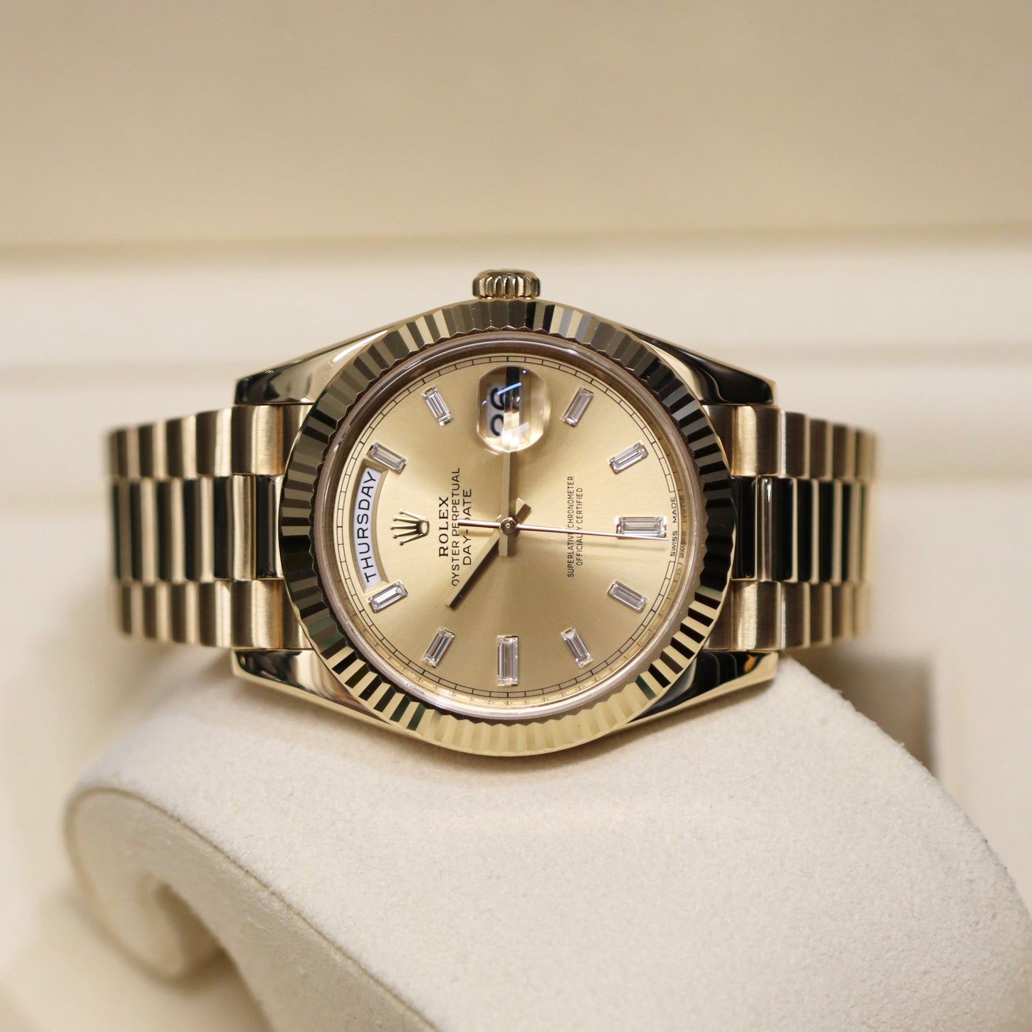 Rolex Day-Date 40MM - Champagne Baguette Diamonds - 228238