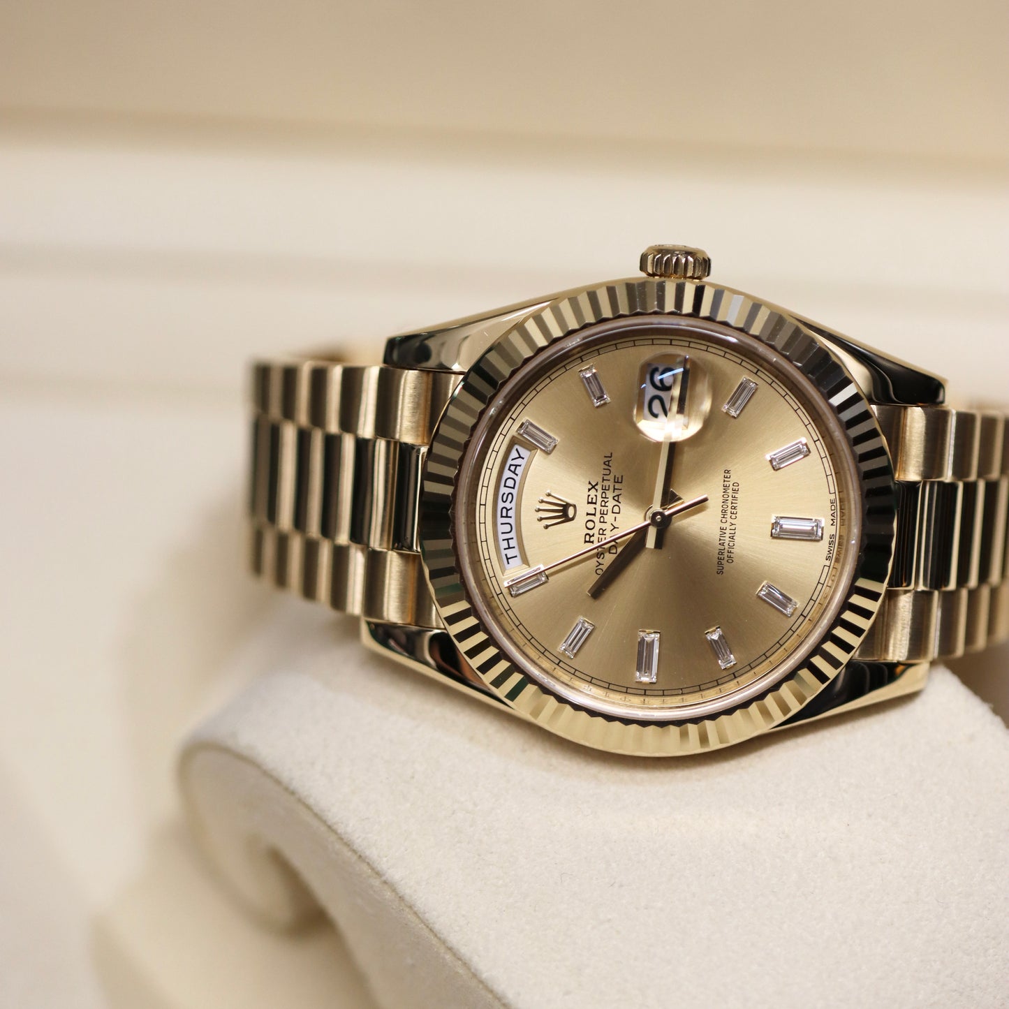 Rolex Day-Date 40MM - Champagne Baguette Diamonds - 228238