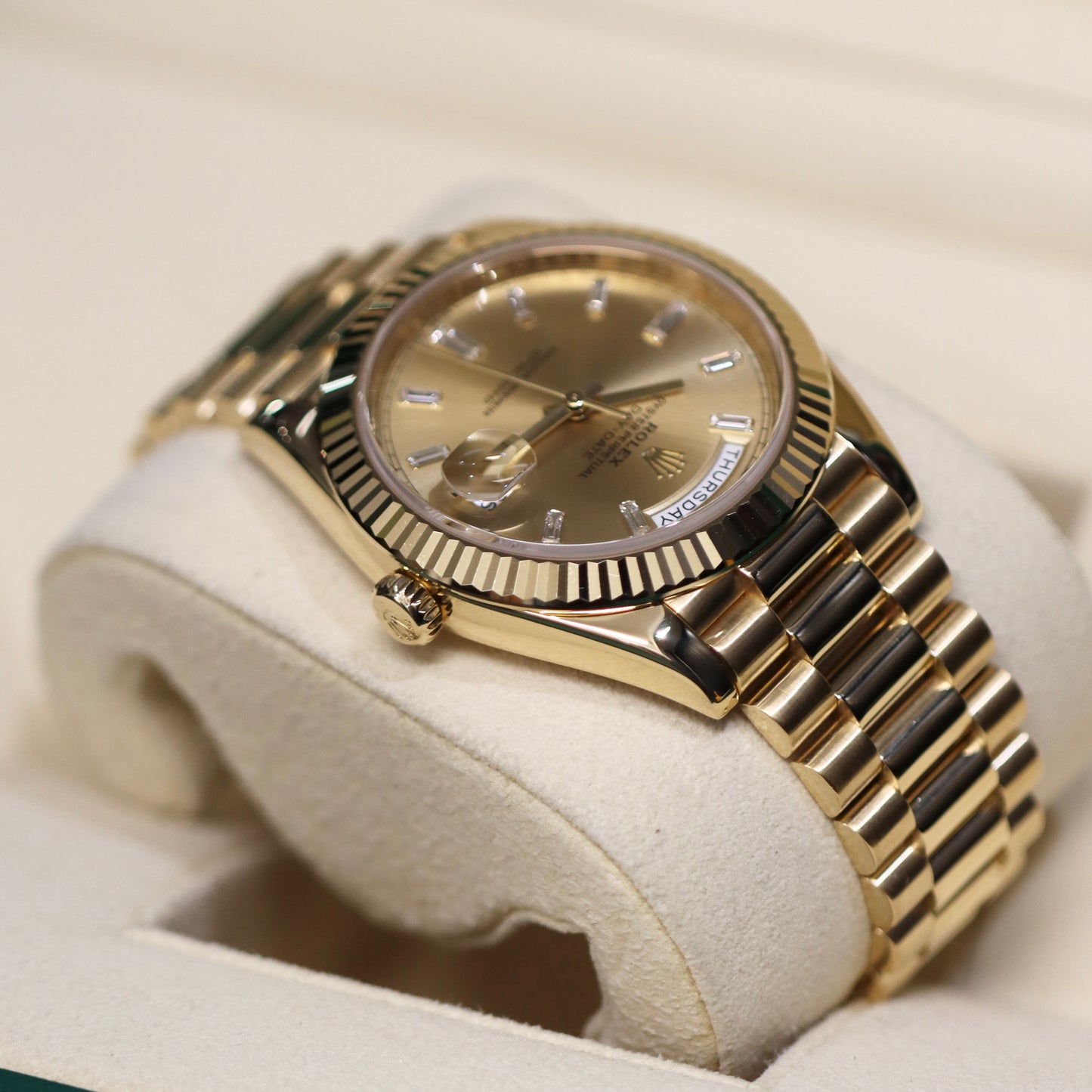 Rolex Day-Date 40MM - Champagne Baguette Diamonds - 228238