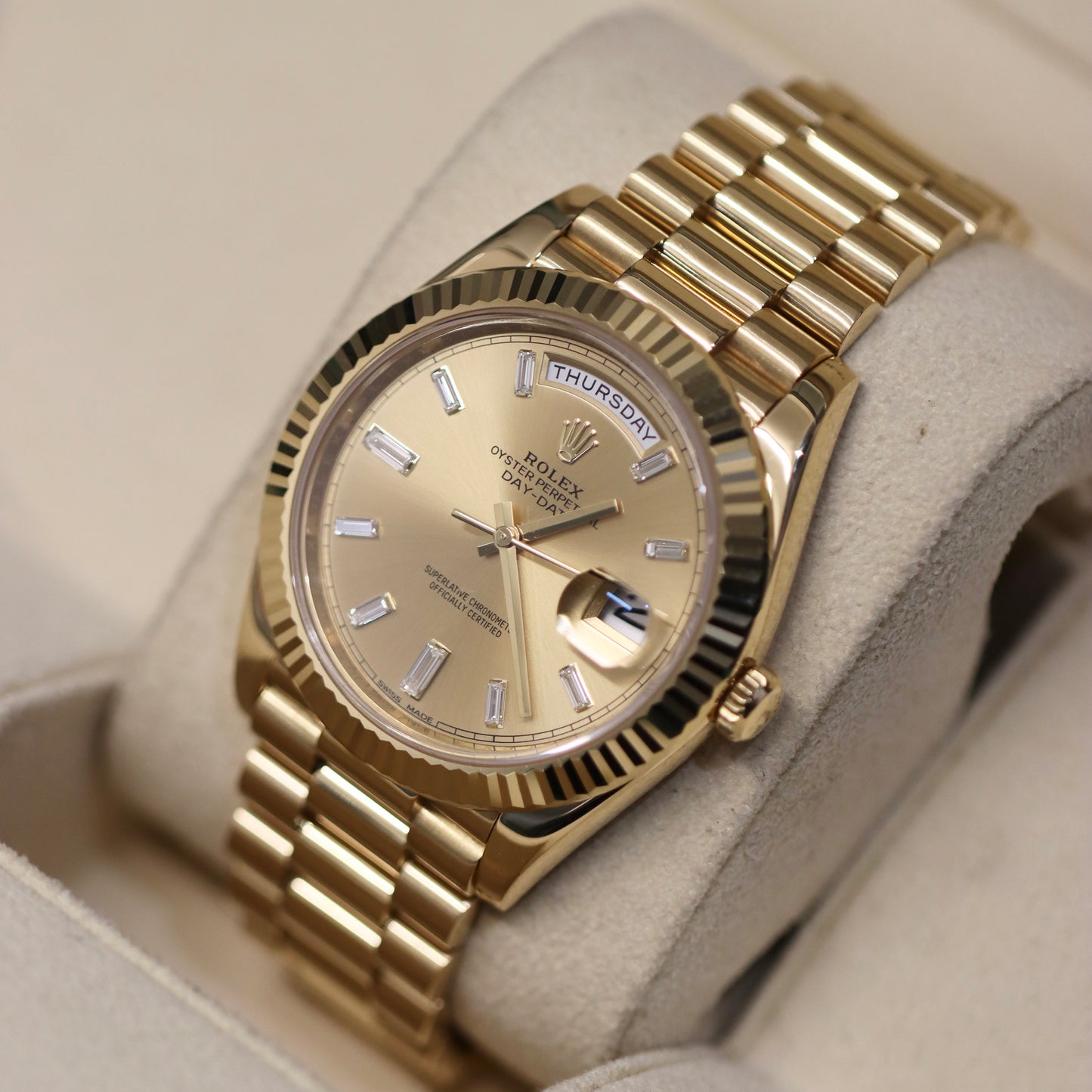 Rolex Day-Date 40MM - Champagne Baguette Diamonds - 228238