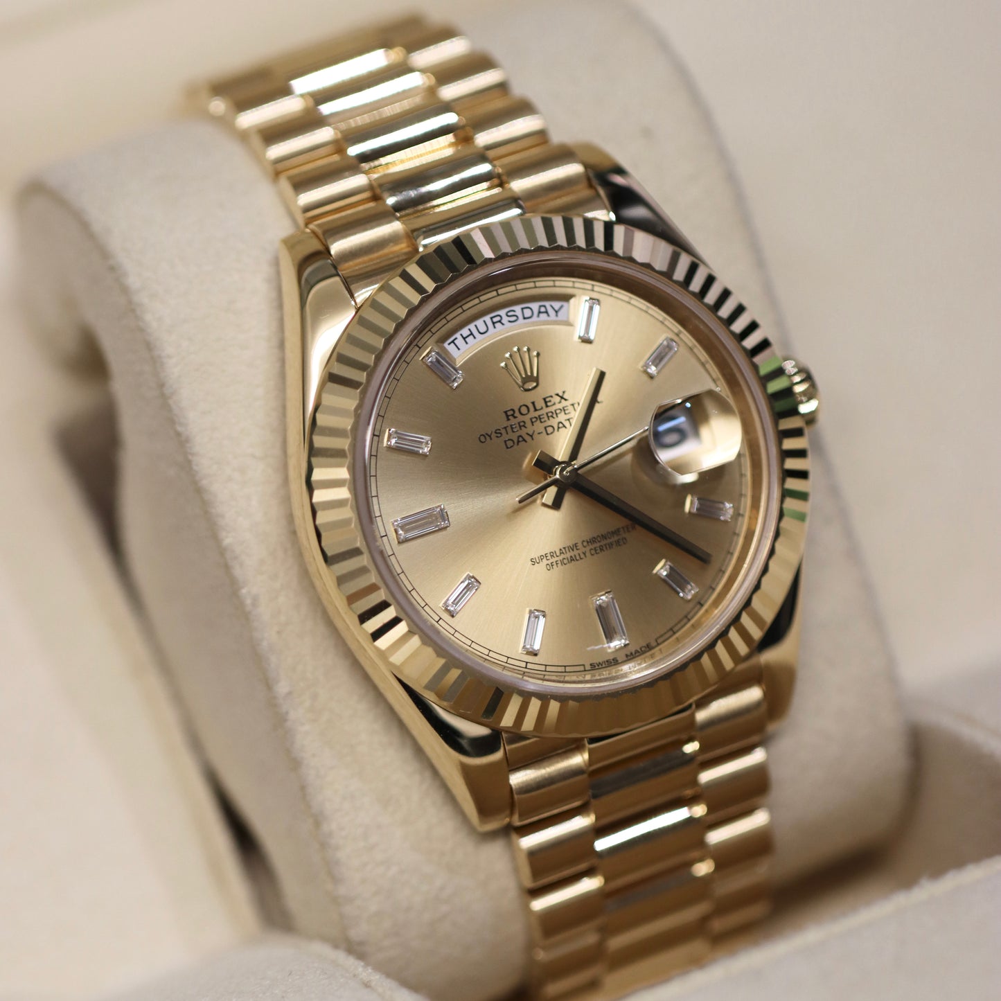Rolex Day-Date 40MM - Champagne Baguette Diamonds - 228238