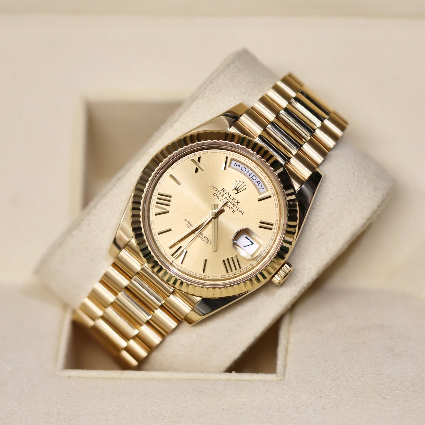 2022 Rolex Day-Date 40MM - 228238 - Champagne Roman - Box & Papers
