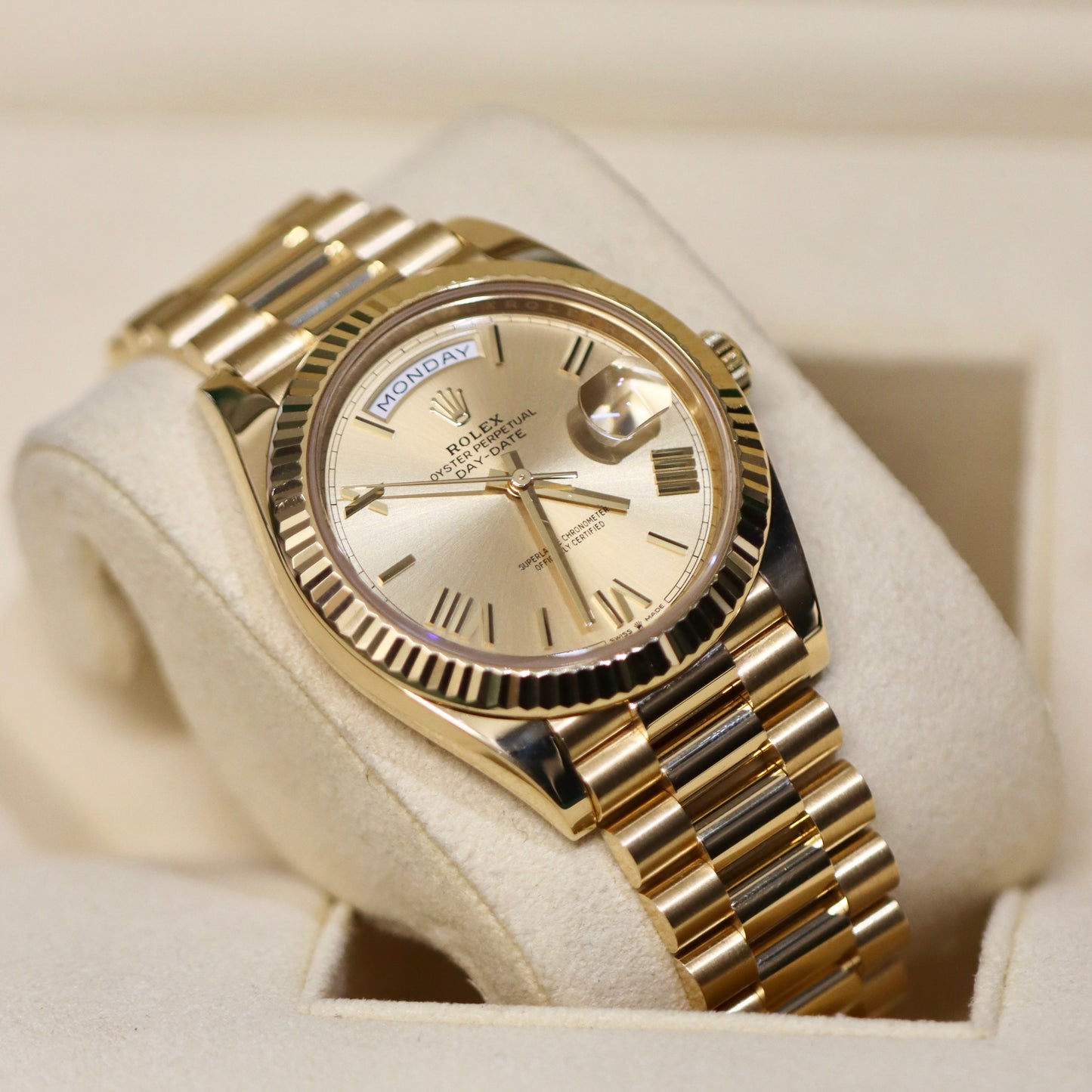 2022 Rolex Day-Date 40MM - 228238 - Champagne Roman - Box & Papers
