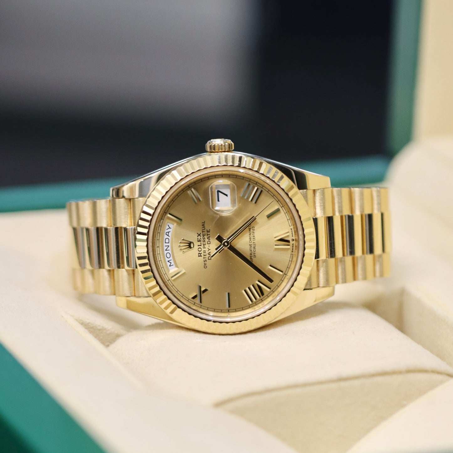 2022 Rolex Day-Date 40MM - 228238 - Champagne Roman - Box & Papers