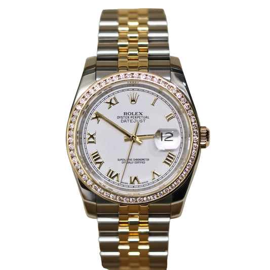 2005 Rolex Datejust - 116203 - White Roman - Diamond Bezel