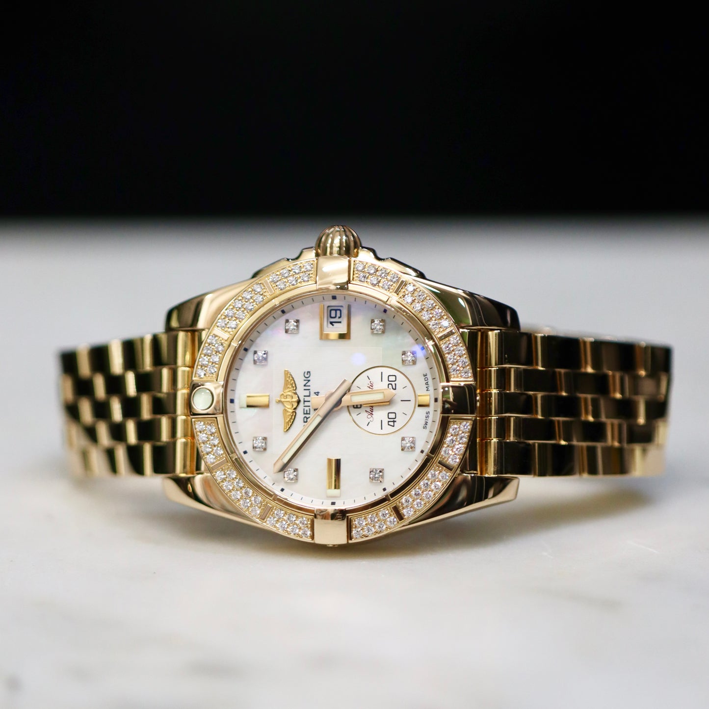 18K Yellow Gold Breitling Galactic 36MM - REF: H3733053 - MOP - Factory Diamonds