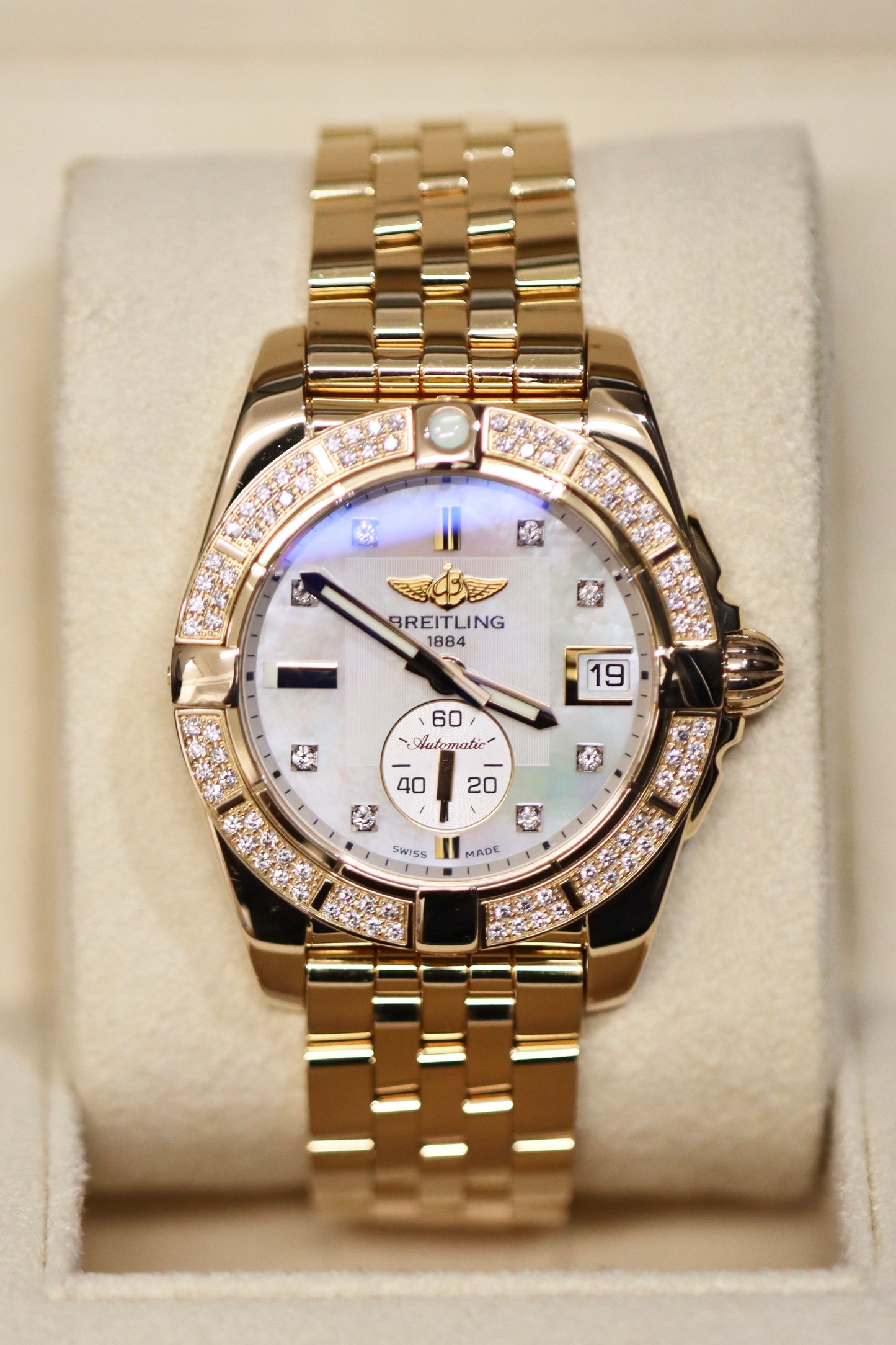 18K Yellow Gold Breitling Galactic 36MM - REF: H3733053 - MOP - Factory Diamonds