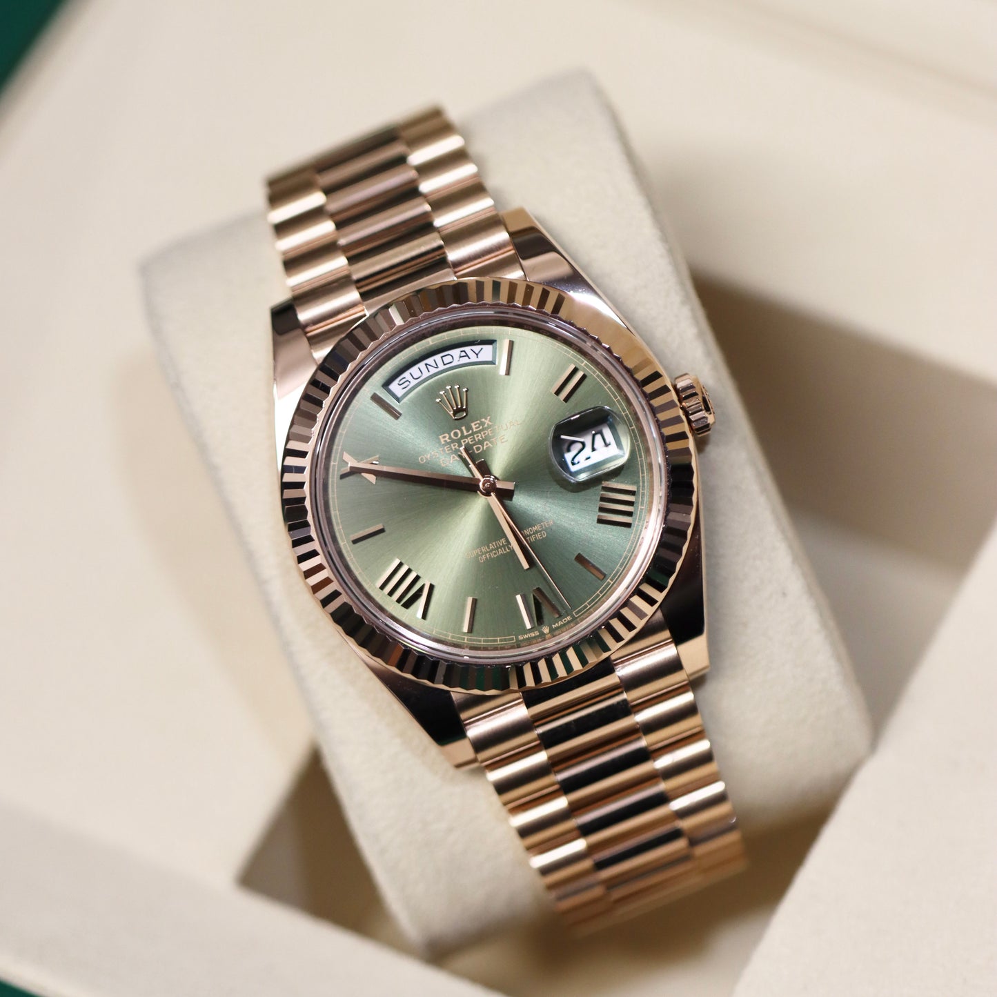 2025 Rolex Day-Date 40MM - Olive - Rose Gold - 228235