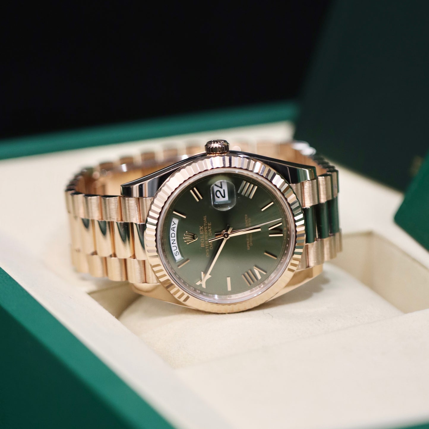 2025 Rolex Day-Date 40MM - Olive - Rose Gold - 228235