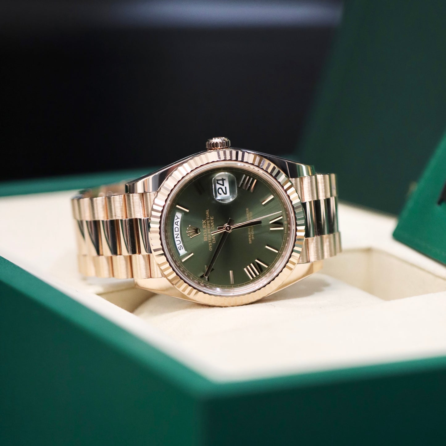 2025 Rolex Day-Date 40MM - Olive - Rose Gold - 228235