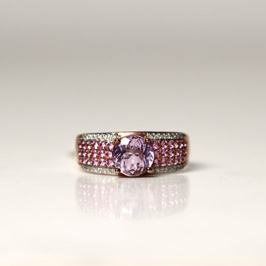 9ct Rose Gold Morganite, Sapphire & Diamond Ring