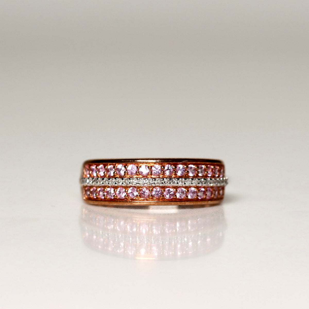 9ct Rose Gold Pink Sapphire & Diamon  Ring
