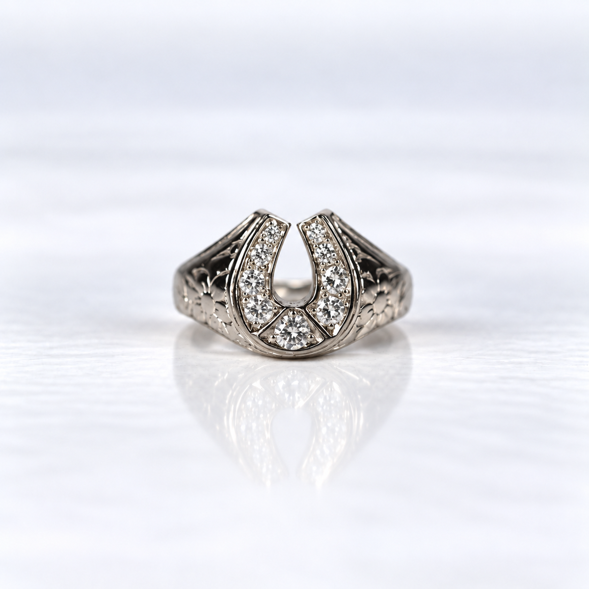 Platinum and White Gold Men’s Diamond Horseshoe Ring