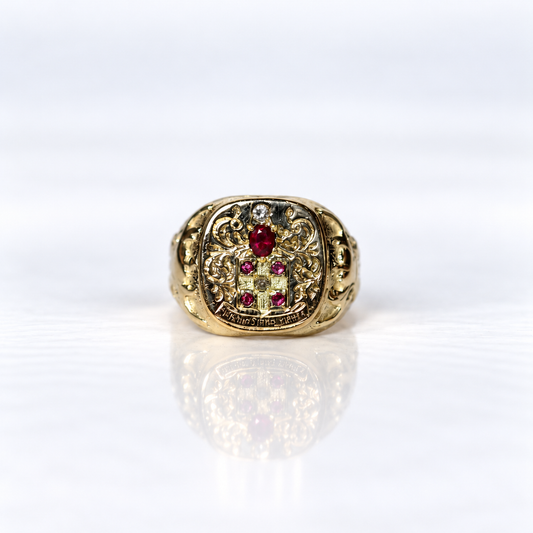 18ct Yellow Gold Men’s Ruby and Diamond Shield Ring