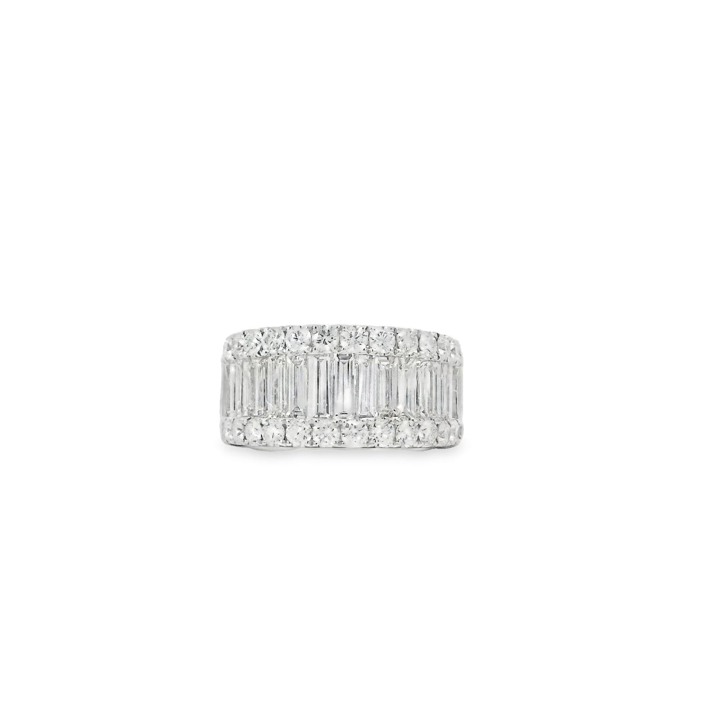18K White Gold Baguette & Round Diamond Ring